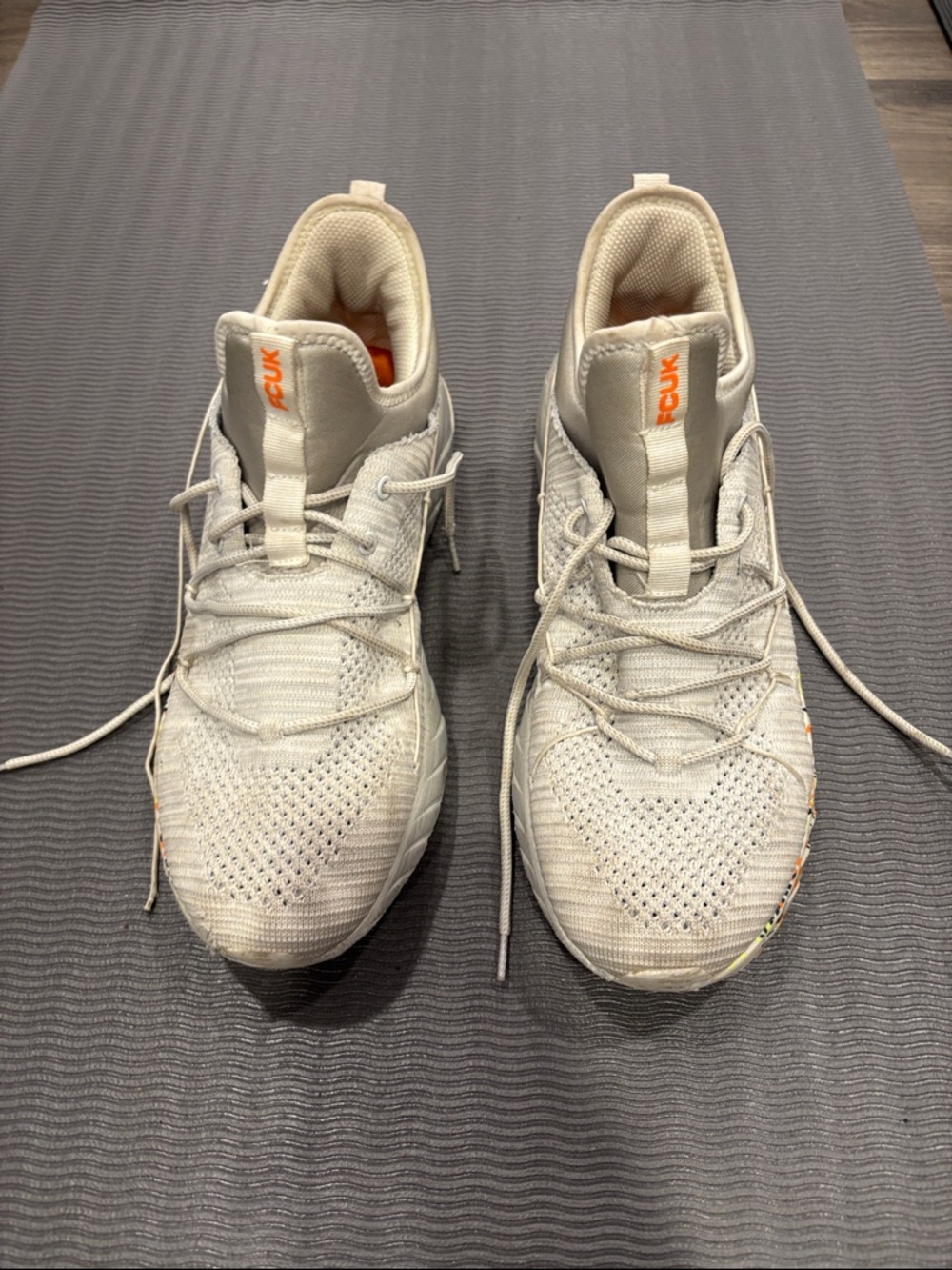 French Connection Cream Knit Sneakers with Orange Details